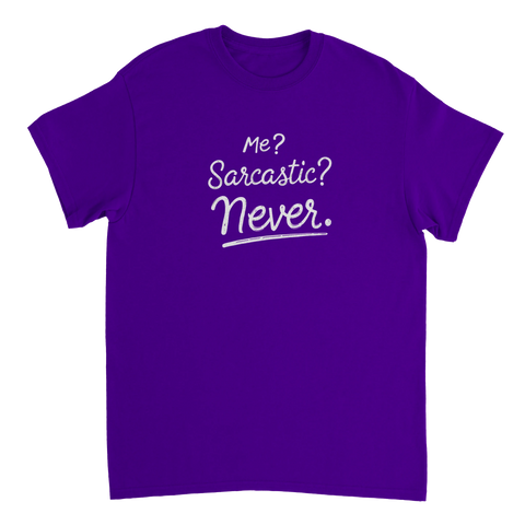 Torr humor och sarkasm i vit text – lila t-shirt med statement-tryck