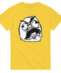 Klassisk Rage Guy meme illustration på en gul t-shirt