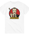 Klassisk pop art design föreställande uppfinnare med sprängämne – vit t-shirt