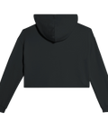 Svart croppad hoodie sedd bakifrån med fokus på rå fåll