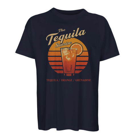 Retro illustration av en Tequila Sunrise drink med solnedgång – grafisk t-shirt