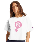 Cropped dam-tshirt från Champion med kvinnosymbol och knuten näve