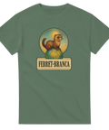 Grön t-shirt med iller på jordglob och texten Ferret-Branca i stil inspirerad av Fernet Branca.