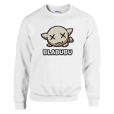 Vit sweatshirt med illustrerat monster i urban toy-stil