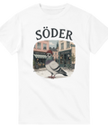 Grafisk illustration av en hipsterduva på Södermalm – retro t-shirt