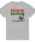 Retro julmotiv med en cyklande tomte på en gråmelerad t-shirt