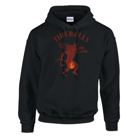 Svart hoodie med röd drake/lejon och texten FIREBALLS