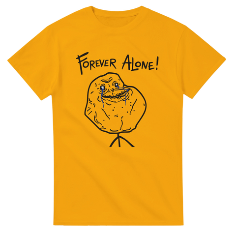 Gul t-shirt med Forever Alone meme