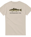 Beige t-shirt med realistisk torsk och texten Fortfarande bäst i stan