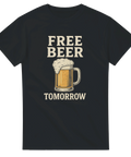 Svart t-shirt med stor ölsejdel och texten ”Free Beer Tomorrow”.