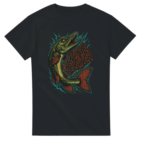 Grafisk T-shirt av en gädda. Pike Slayer. Shirty.se