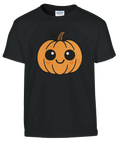 svart barn-t-shirt med gullig tecknad pumpa