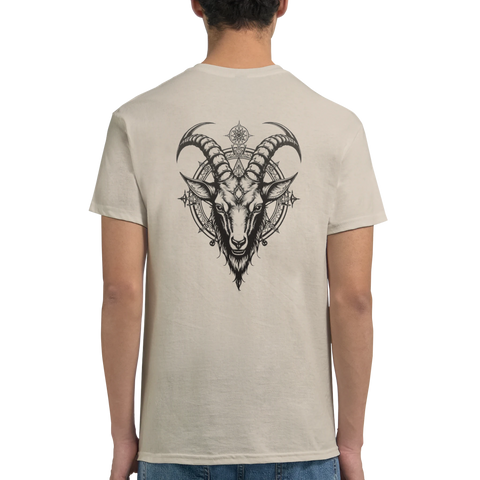 Goat Sigil t-shirt med bock och geometrisk symbolik – beige