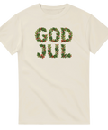 Illustration av texten God Jul formad av gröna järnekskransar – julig t-shirt