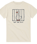 Got Too Silly t-shirt med tecknad gås bakom galler – ljus
