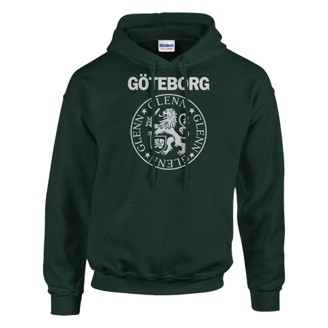 Grön hoodie med texten “GÖTEBORG” och ett lejonemblem med namnet GLENN