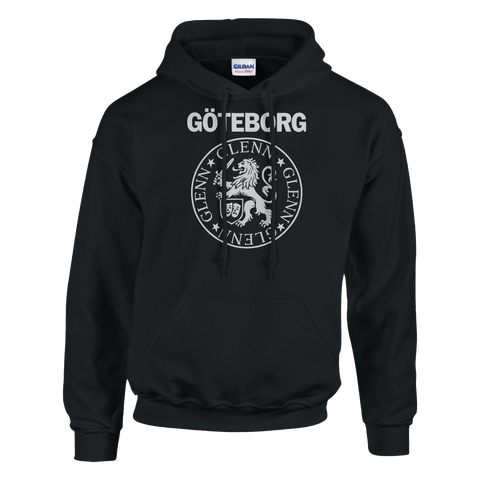 Svart hoodie med texten “GÖTEBORG” och ett lejonemblem med namnet GLENN