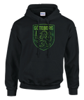Svart hoodie med grönt Göteborgs-emblem och lejonmotiv