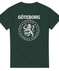 Grön t-shirt med texten Göteborg och emblem med lejon och Glenn i en cirkel. 
