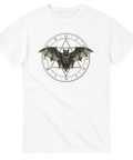 Gothic Bat Sigil t-shirt med fladdermus och symbol – vit