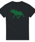 Svart t-shirt med grön älgsilhuett i minimalistisk design