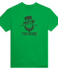 Grön St Patricks Day T-shirt med leprechaun i grönt tryck och texten Kiss me, I'm Irish