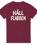 vinröd t-shirt med texten Håll Flabben i vit retrostil