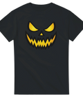 svart t-shirt med lysande gult pumpaansikte för halloween