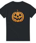 svart t-shirt med klassiskt orange pumpaansikte för halloween