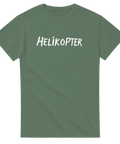 Helikopter t-shirt med vit text – militärgrön