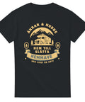 T-shirt med husbilsmotiv och texten “Hem till slätta – hemmavé”, om åkrar, nubbe och livet på vägen.