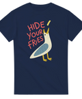 Hide Your Fries t-shirt med mås och pommes – marinblå