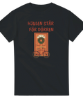 Grafisk illustration av en cykel framför en dörr med julkrans – humoristisk t-shirt