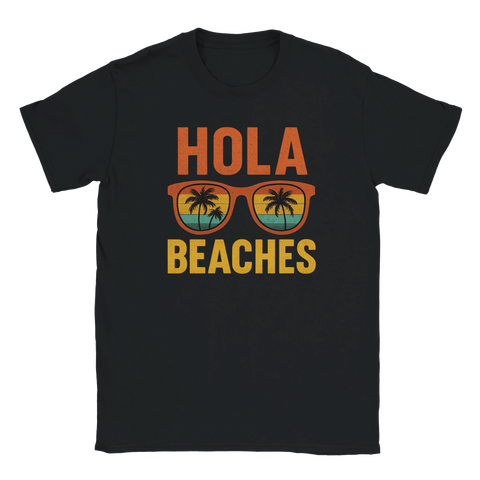 Hola Beaches t-shirt med solglasögon och palmer för sommar och semester