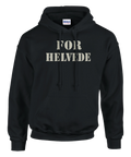 Hoodie med texten For Helvede i stencil-tryck.