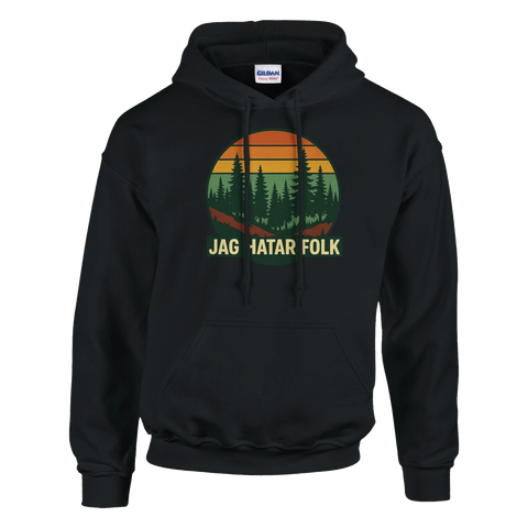 Svart hoodie med texten Jag hatar folk och skogsmotiv
