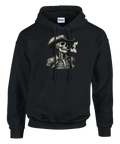 svart hoodie med tryck av skelettcowboy som röker cigarr