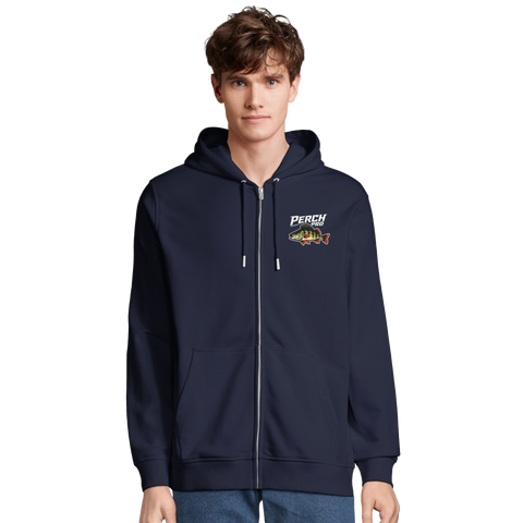 Hoodie med abborre på bröstet för sportfiskare