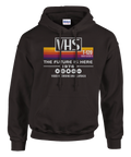 Hoodie med retro VHS-tryck och texten The Future Is Here 1976