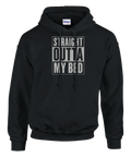 Svart hoodie med grå text Straight Outta My Bed i boxad stil