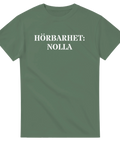 Hörbarhet: Nolla t-shirt med vit text – militärgrön