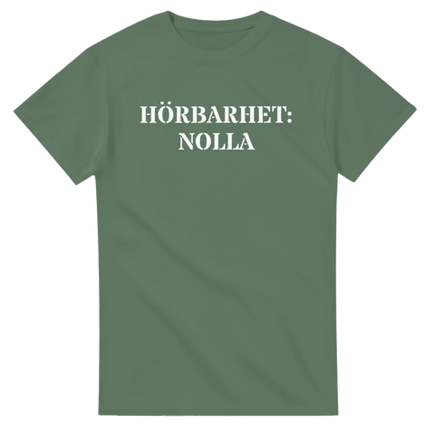 Hörbarhet: Nolla t-shirt med vit text – militärgrön