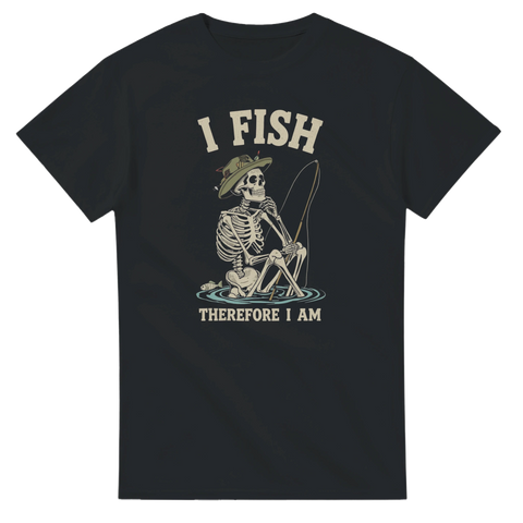 I Fish Therefore I Am t-shirt med skelett som fiskar 