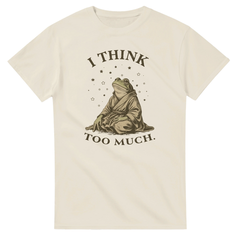 I Think Too Much t-shirt – beige med tänkande groda