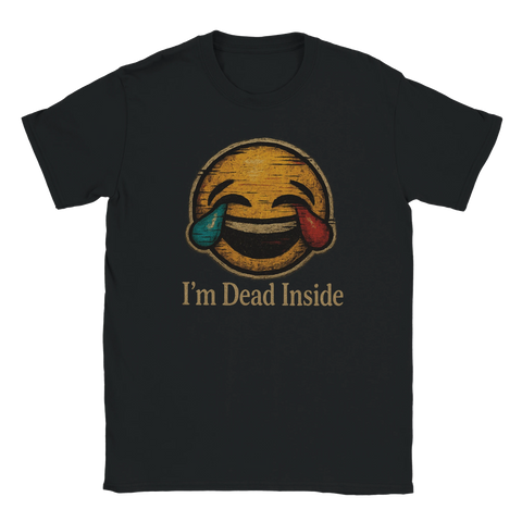 T-shirt med sliten emoji som gråtskrattar och texten "I’m Dead Inside"