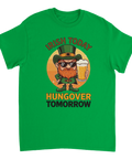 T-shirt med leprechaun och texten Irish Today Hungover Tomorrow i St. Patrick’s Day-stil