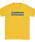 Gul t-shirt med blå text "JAJAMENSAN FATTAS BARA!"