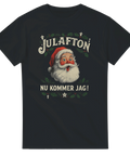Rolig jultröja med retro tomtemotiv och texten Julafton Nu kommer jag – svart t-shirt