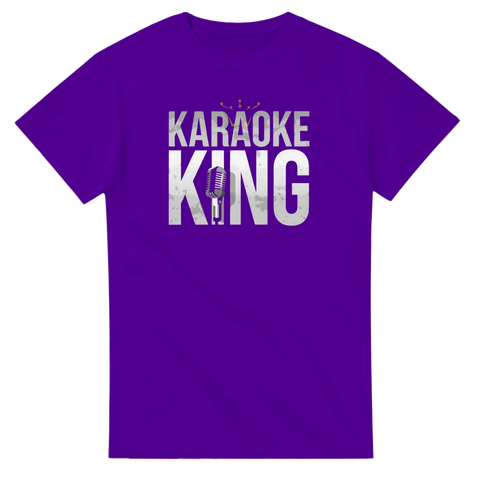 Lila t-shirt med Karaoke King illustration och mikrofon-symbol