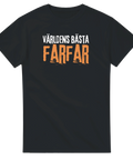 svart t-shirt med texten världens bästa farfar i vitt och orange